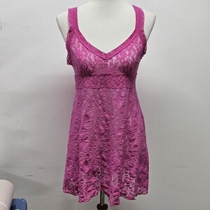 Ambrielle Lace Sheer Babydoll Lingerie Dress Large Fuchsia Romantic Feminine